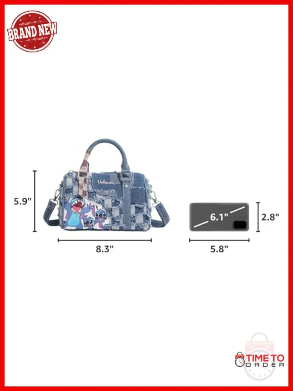 Cartoon Denim Shoulder Bag Crossbody With Detachable Strap